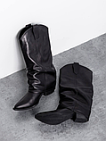 Жіночі чоботи козаки чорні шкіряні на підборах 5 см, фото 2