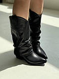 Жіночі чоботи козаки чорні шкіряні на підборах 5 см, фото 3