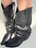 Жіночі чоботи козаки чорні шкіряні на підборах 5 см, фото 4