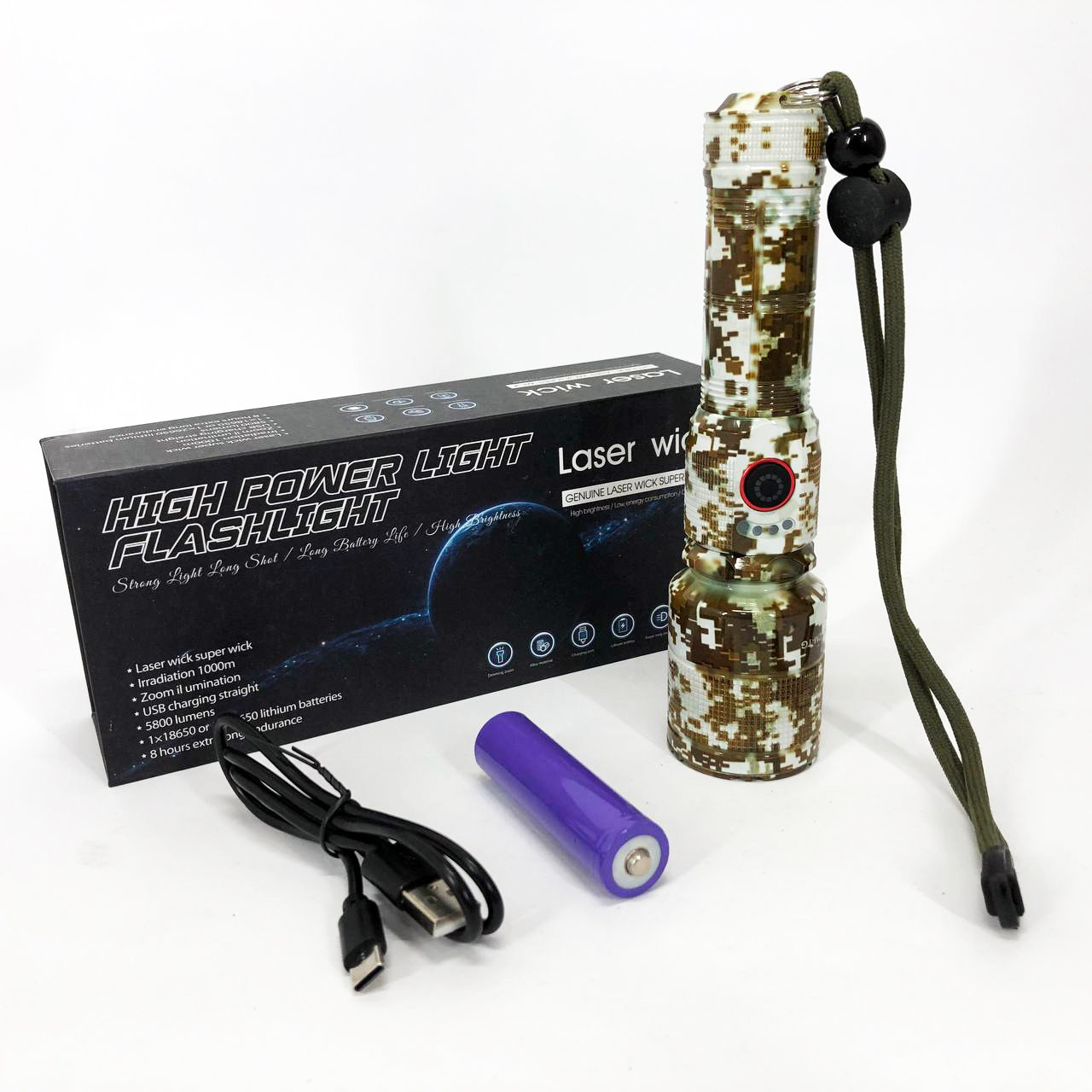 Тактичний ліхтар на акумуляторі з юсб, Світлодіодний ліхтар із тривалим часом світіння KY-59, фото 1