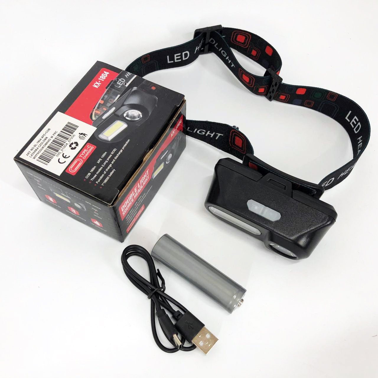 Потужний ліхтар для риболовлі 1804-XPE+COB, Ліхтарик побутовий налобний, Ліхтарик на голову із зарядкою XD-76, фото 1