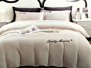 Тепла постільна білизна з велюру Monica півторашній розмір - молочний