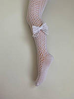 Колготи з сітчастим бантиком, білий, Розмір 7-8 років ( на зріст 116 - 122 см)