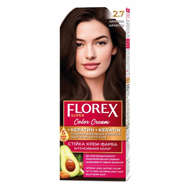 Стійка крем-фарба для волосся Florex КЕРАТИН 2.7 Арабіка, 120 мл