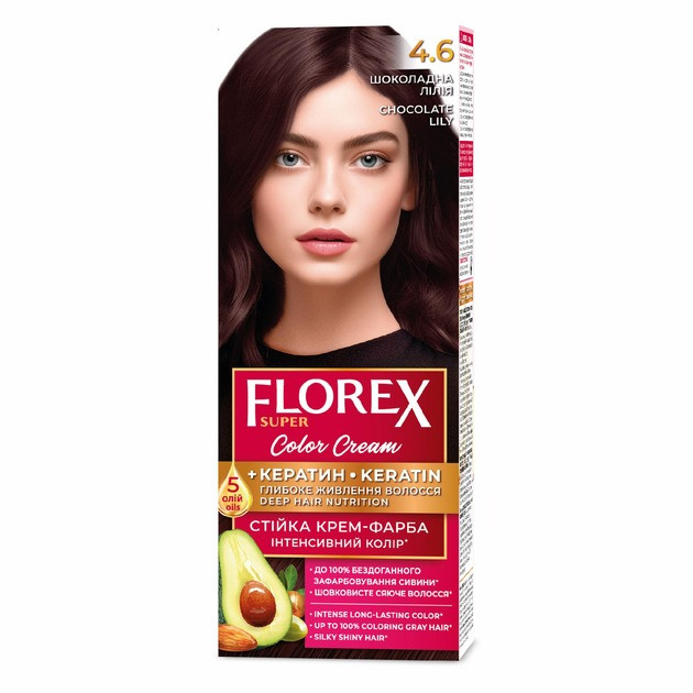 Стійка крем-фарба для волосся Florex КЕРАТИН 4.6 Шоколадна лілія