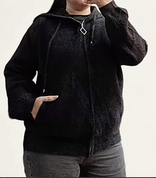 Кардиган жіночий теплий альпака м'який пухнастий на блискавці з капюшоном укорочений із в'язаним рукавом