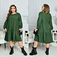 Прогулочное вельветовое платье женское разлетайка большого размера