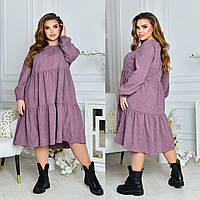 Прогулочное вельветовое платье женская разлетайка большого размера