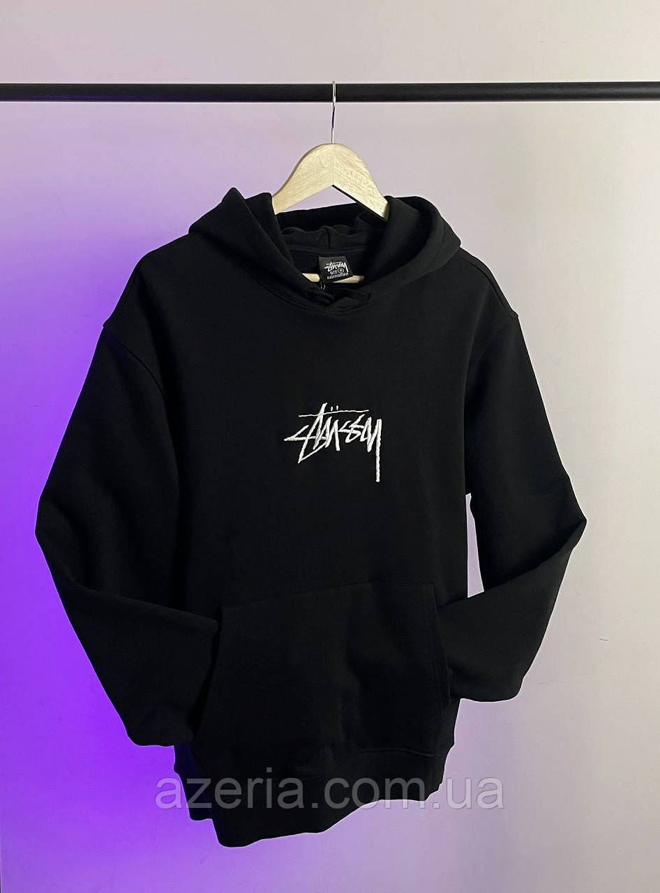 Якісне зимове худі Stussy утеплене худі Stüssy чорне тепле худі на флісі
