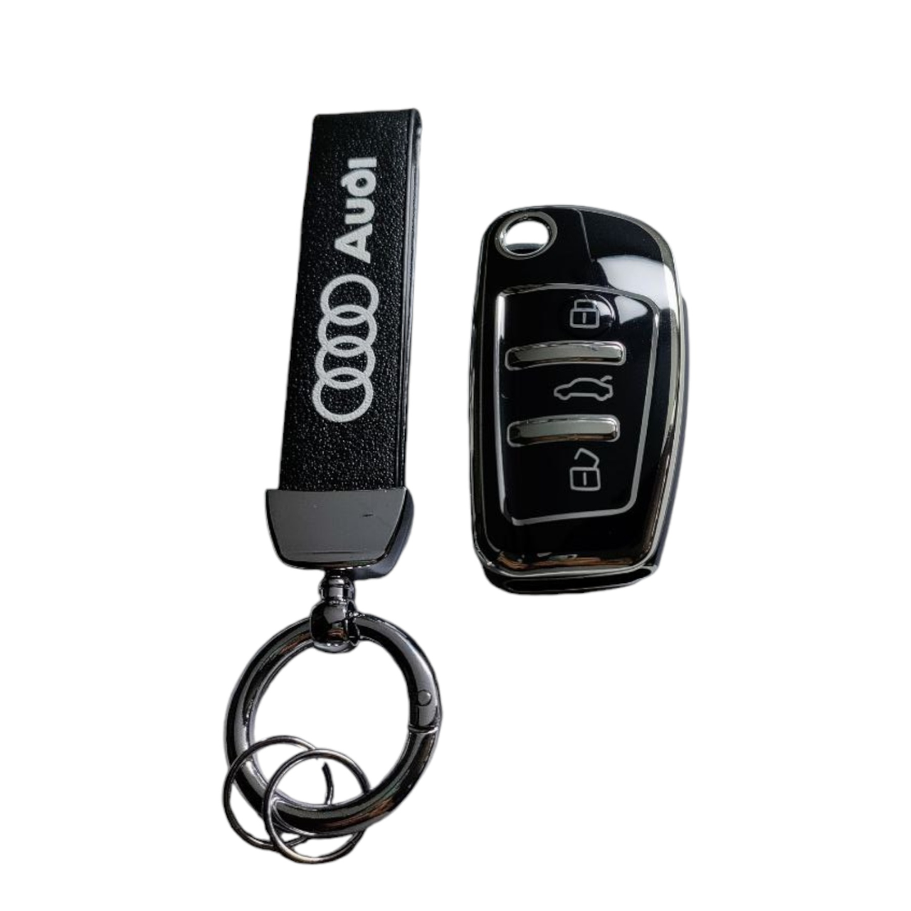 Чохол для ключа Audi, чорний зі срібною рамкою