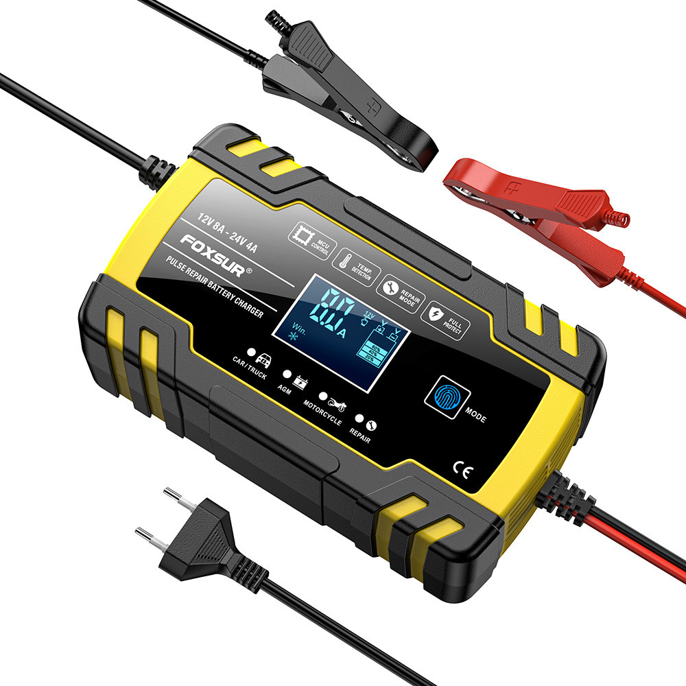 Зарядний пристрій Foxsur (12V 8A / 24V 4A) для легкових та вантажних авто з функцією відновлення АКБ
