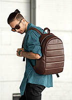 Модний чоловічий рюкзак коричневий з матової екошкіри місткий повсякденний, для ноутбука 15,6