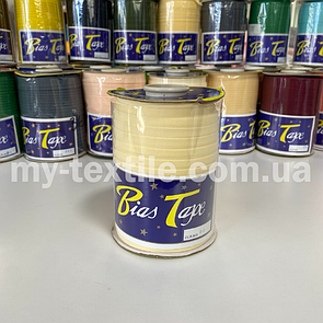 Коса бейка котон 1,5 см бабина 100 ярдів (~93 м) Світло жовтий