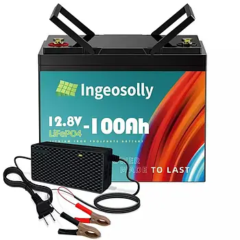 Аккумулятор LiFePo4 Ingeosolly 12V 24V 100Ah 200Ah + зарядка BMS літій-залізо-фосфатний