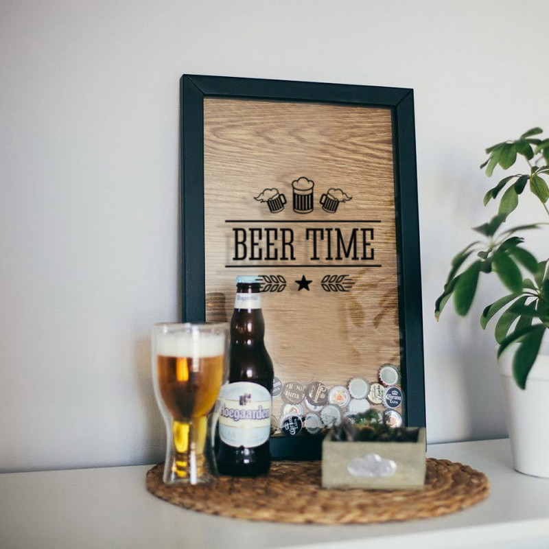 Рамка для пивних кришок "Beer time", Чорний-коричневий, англійська