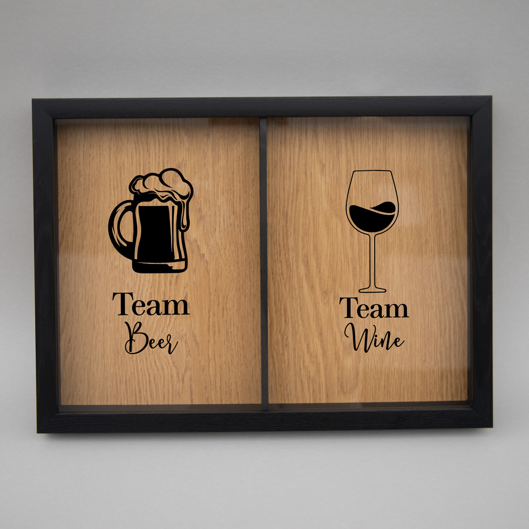 Подвійна рамка копілка "Team Beer - Teem Wine" для корків, Чорний-коричневий, англійська