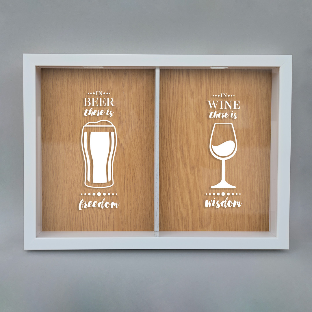 Подвійна рамка копілка "Wine wisdom, Beer freedom" для корків, Білий-коричневий, англійська, фото 1