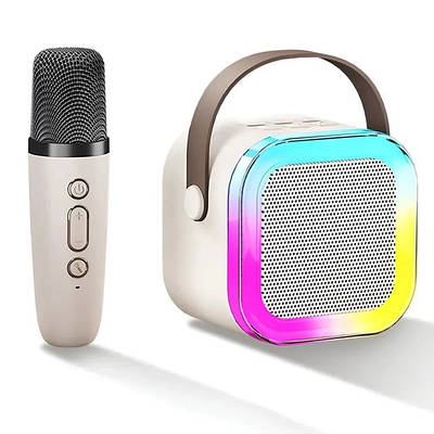 Портативна колонка з караоке мікрофоном та RGB підсвічуванням K12 10W Bluetooth. Колір: білий