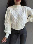 Жіночий укорочений светр з візерунком і рукавами ліхтариками (р. 42-46) 9043375, фото 4
