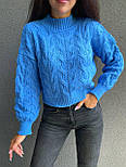 Жіночий укорочений светр з візерунком і рукавами ліхтариками (р. 42-46) 9043375, фото 8