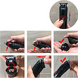 Машинка для стрижки волосся 11в1 Kemei KM 600 з насадками / Тример чоловічий для бороди з підставкою, фото 2