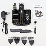 Машинка для стрижки волосся 11в1 Kemei KM 600 з насадками / Тример чоловічий для бороди з підставкою, фото 9