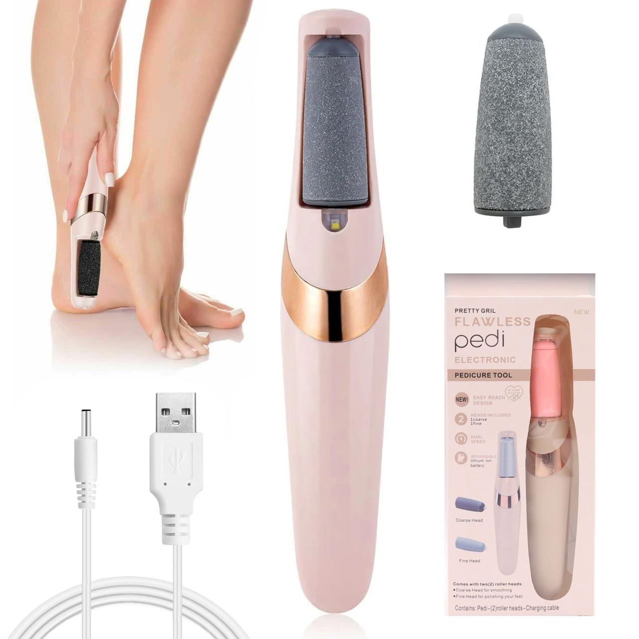 Електрична пемза для ніг, з 2 роликами, Flawless Pedi / Акумуляторний апарат для педикюру, фото 1