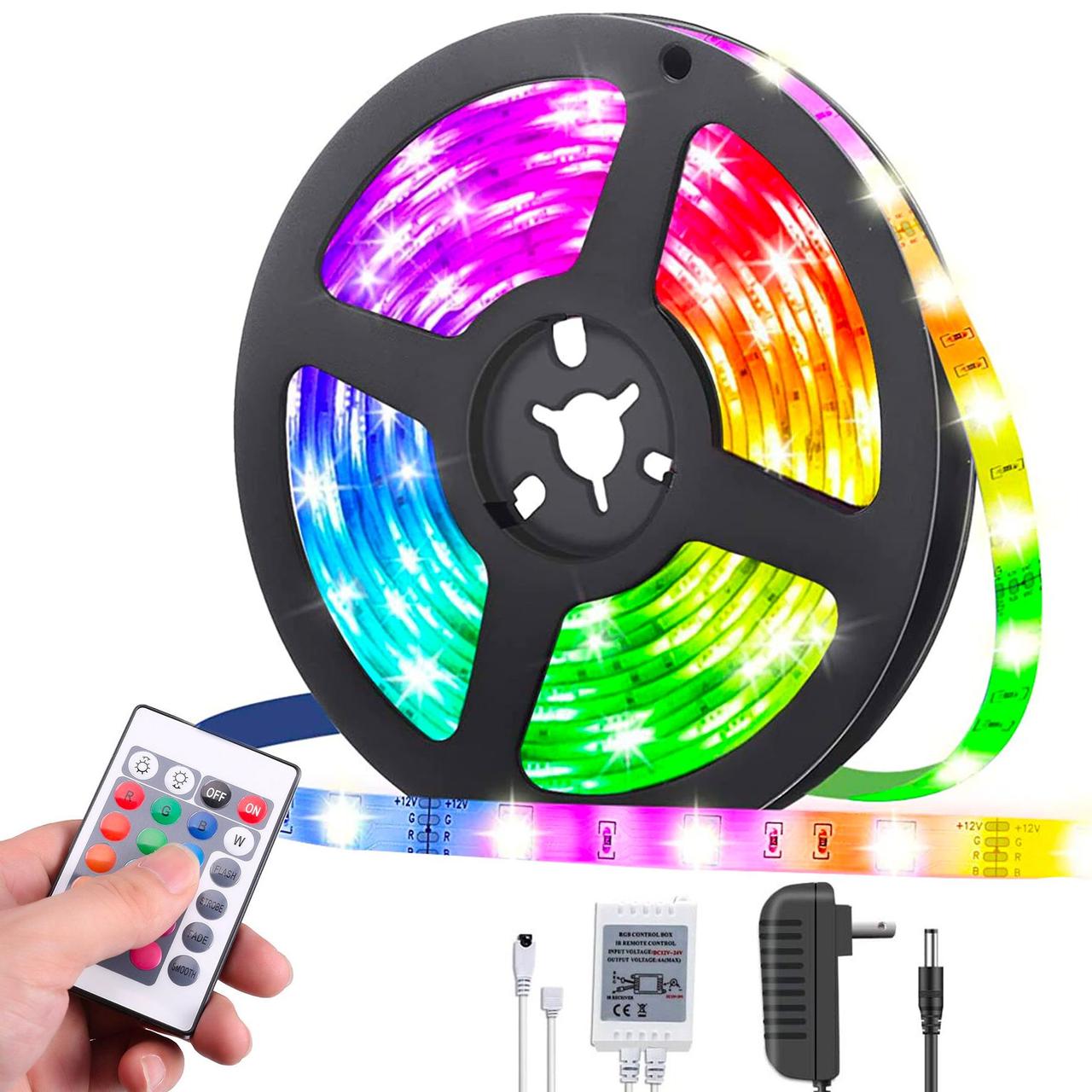 Світлодіодна Led стрічка 5 м, 5050 RGB з блоком та пультом керування / Багатобарвна стрічка для підсвічування кімнати, фото 1