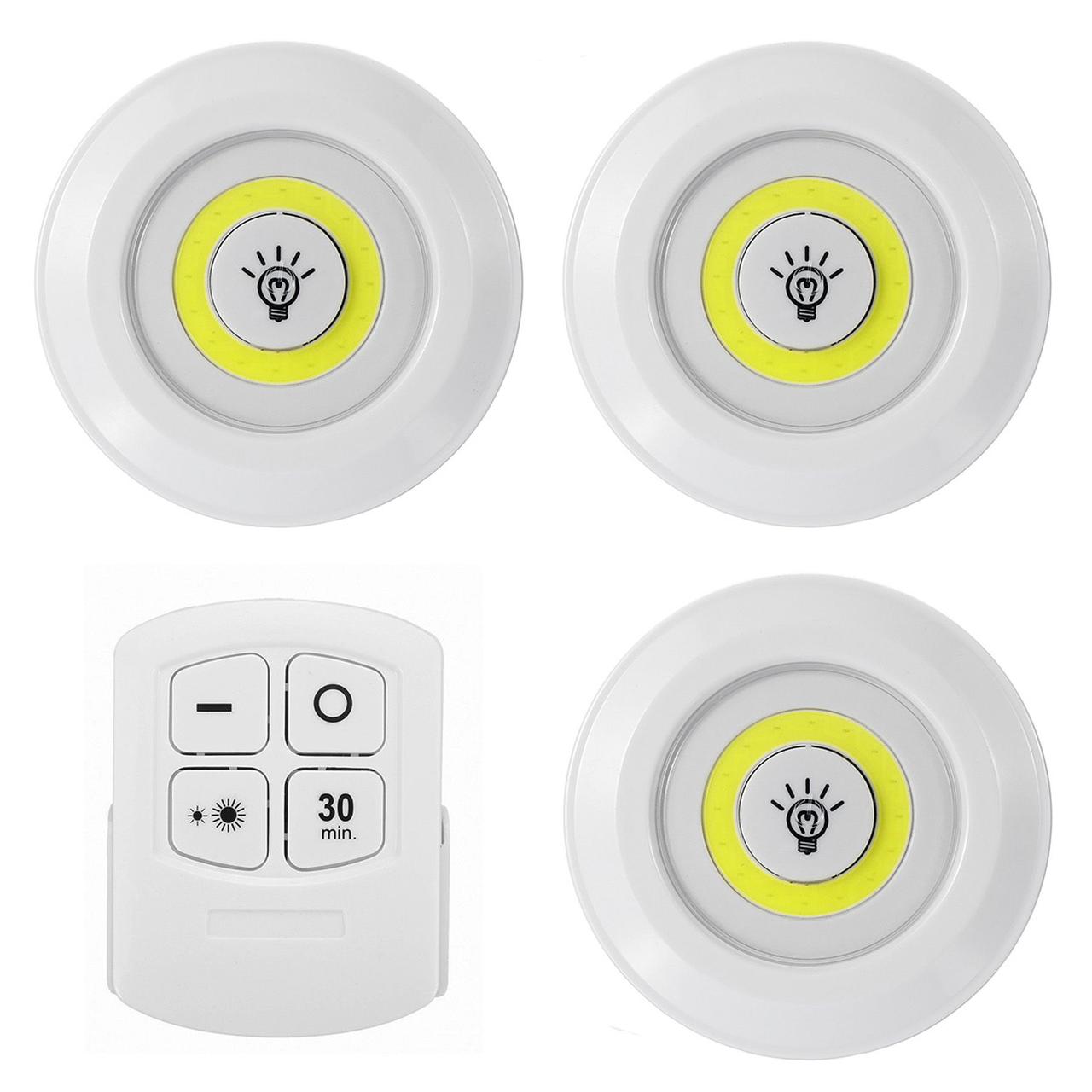 Світлодіодний сенсорний нічник з пультом, 3 шт, від батарейок ААА, LED light with Remote Control / Набір LED світильників, фото 1