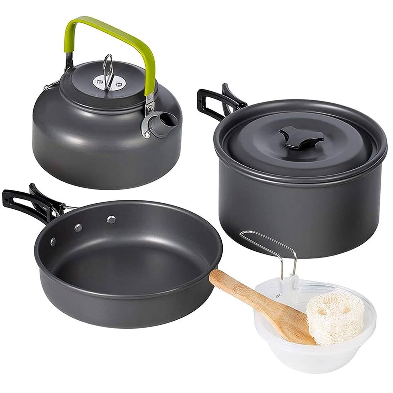 Алюмінієвий кемпінговий набір посуду 3в1, Cooking Set DS-308 / Туристичний посуд (чайник, кастрюля, сковорода), фото 1