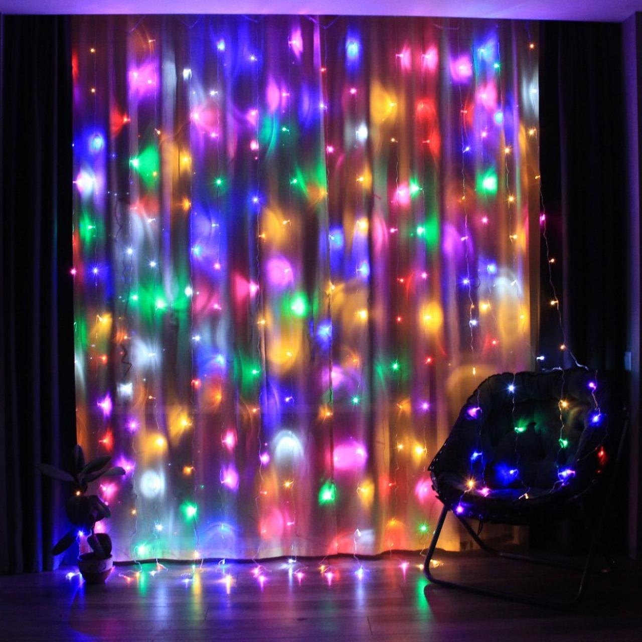 Гірлянда Водоспад від мережі, 3х3 м, 320 LED, RGB / Світлодіодна гірлянда штора на вікно, фото 1