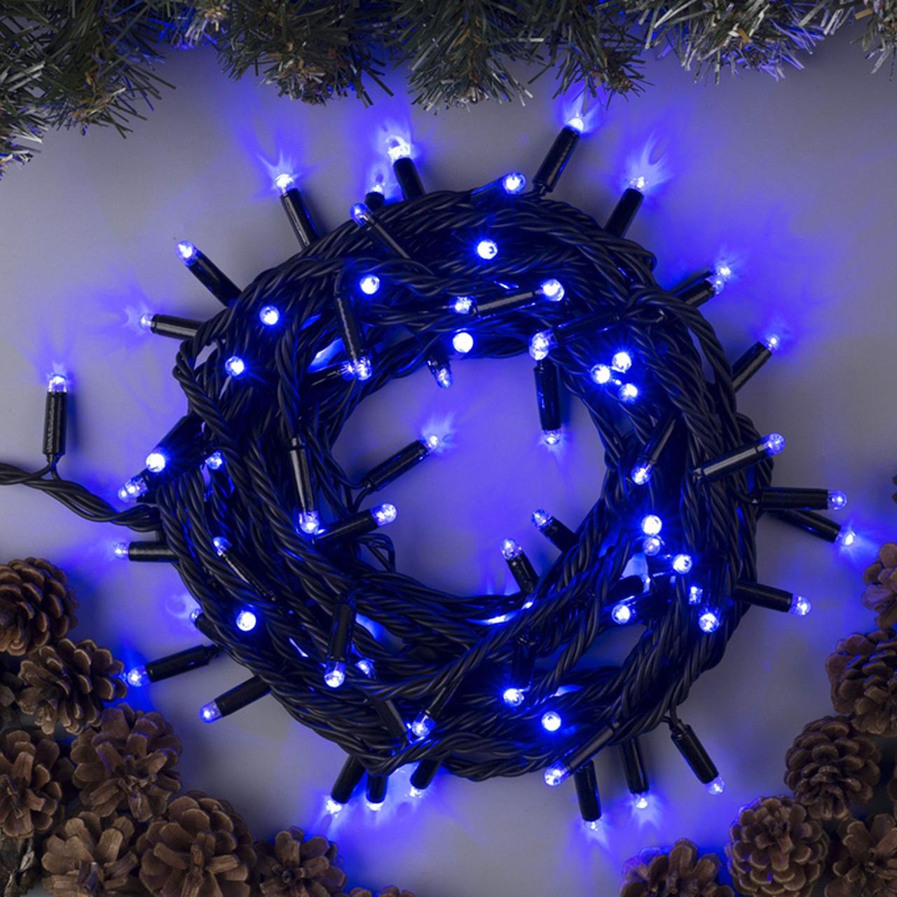 Гірлянда Нитка від мережі, 10 м, 100LED зі з'єднувачем, Синя / Вулична світлодіодна гірлянда, фото 1