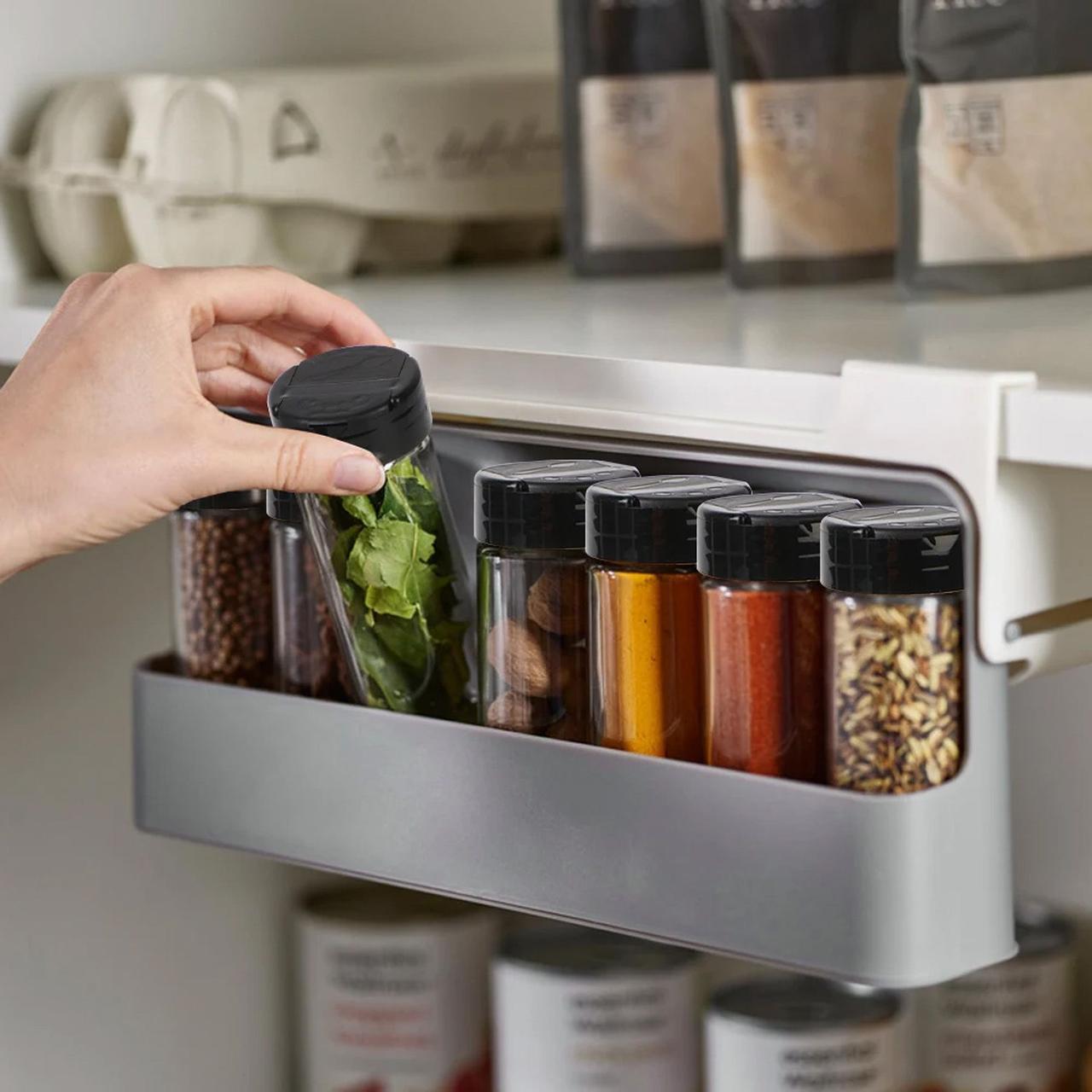 Підвісний органайзер для спецій із 6 баночками, SPICE RACK / Кухонна полиця для приправ / Набір баночок для спецій, фото 1