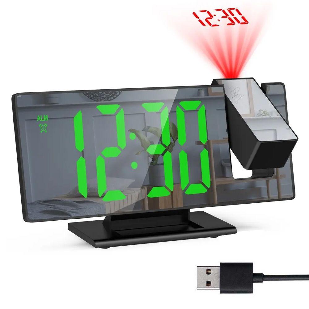 Годинник настільний з проекцією часу, DS-3618LP, від USB / Дзеркальний годинник з будильником / Електронний годинник з LED