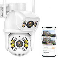 Вулична Wi-Fi камера відеоспостереження 8Мп, з двома об'єктивами, Dual IP Camera / Охоронна відеокамера / Поворотна камера