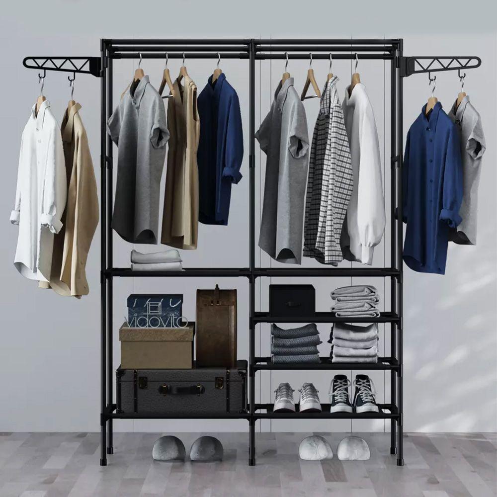 Вішалка для одягу та взуття до 15 кг, (157х105х80 см), Simple Coat Rack Double Row / Підлогова стійка-вішалка з полицями, фото 1
