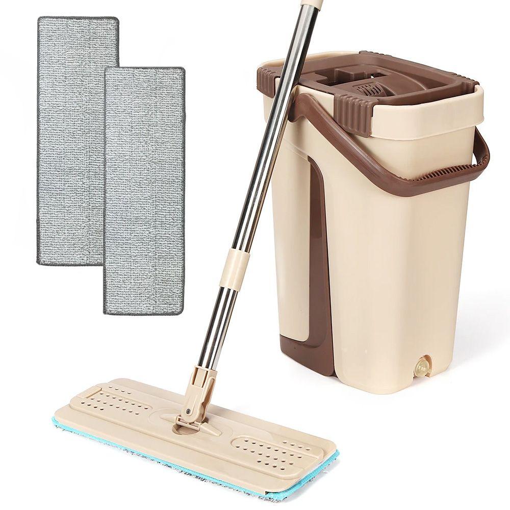 Комплект швабра та відро (11 л) з автоматичним віджимом, Cleaning Mop, Коричневий / Набір для миття підлоги / Відро з шваброю для, фото 1