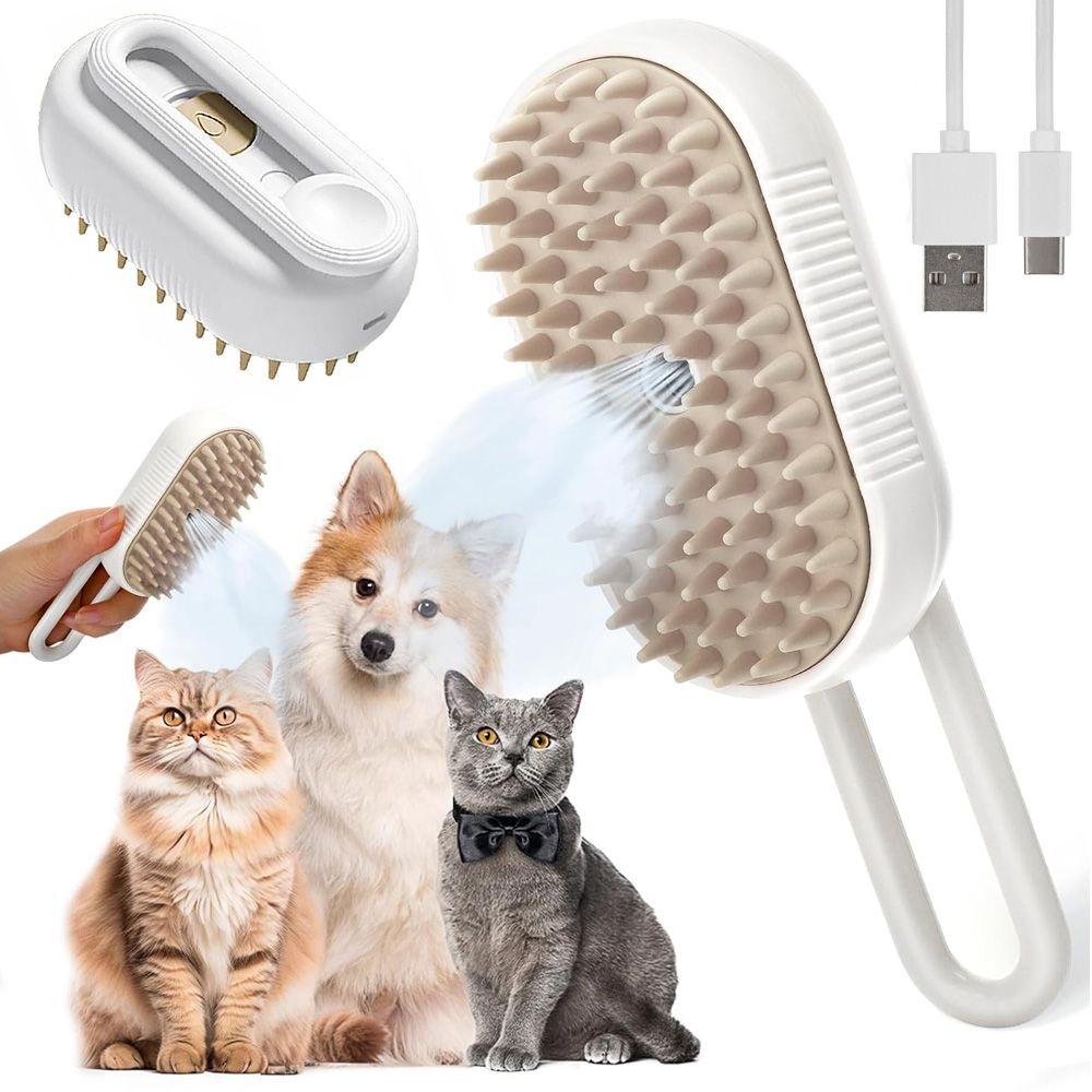 Парова щітка-масажер для котів та собак, з USB, Steamy Brush E-W3317 / Електричний гребінець для вичісування шерсті / Акумуляторна, фото 1