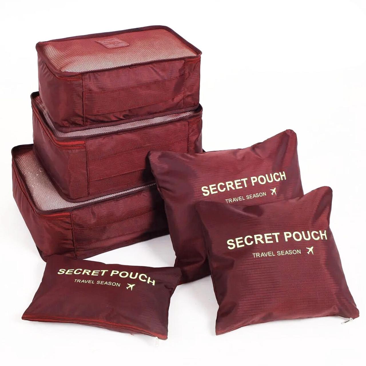 Набір дорожніх органайзерів для речей 6 шт, Secret Pouch, Бордовий / Органайзери для подорожей, фото 1