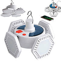 Світильник із сонячною панеллю та повербанком, до 10 годин, 5000мАг, 169LED / Кемпінговий підвісний ліхтар / Розкладна лампа з