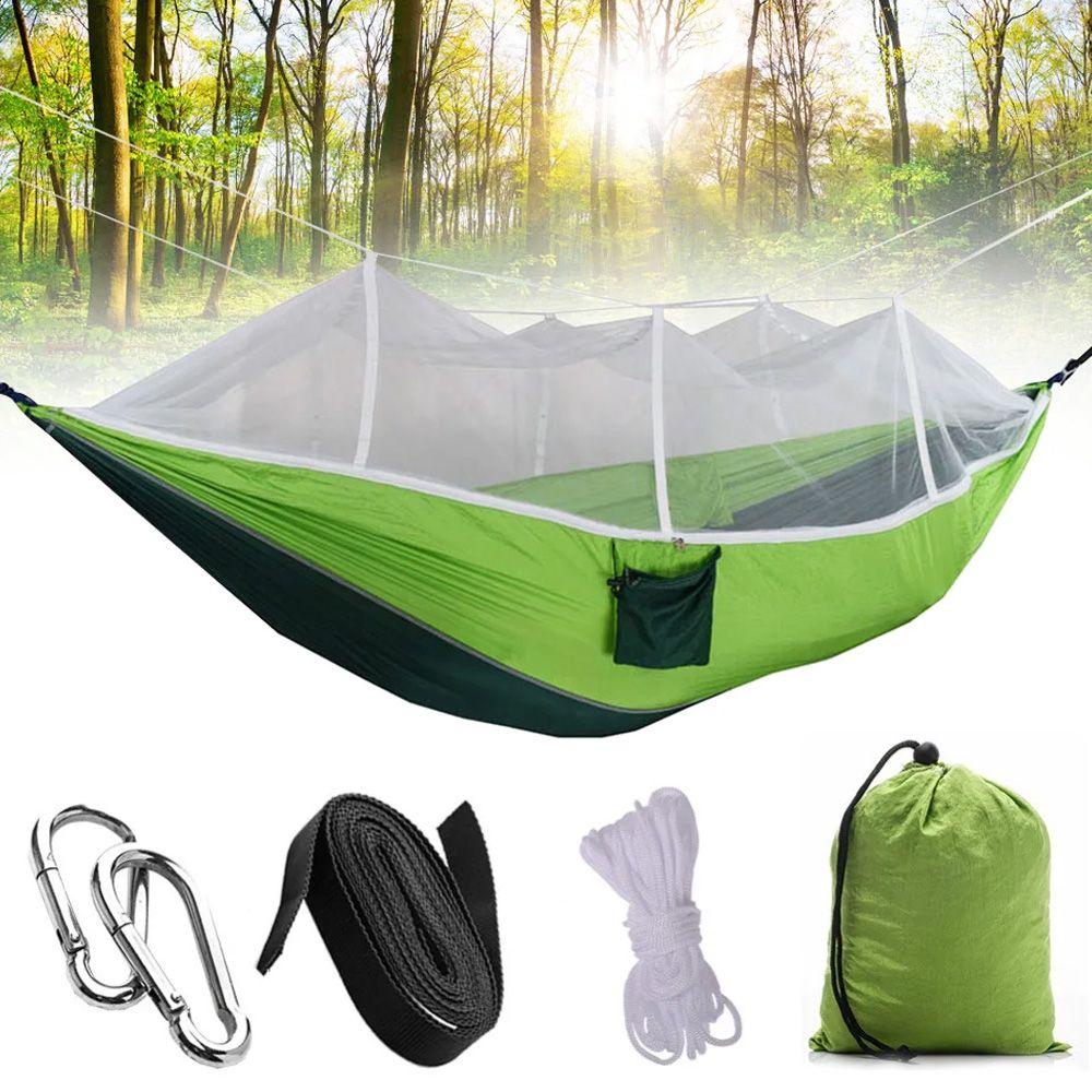 Підвісний туристичний гамак з москітною сіткою (2,45х1,3м), до 200 кг, HAMMOCK NET / Нейлоновий гамак-намет для відпочинку, фото 1