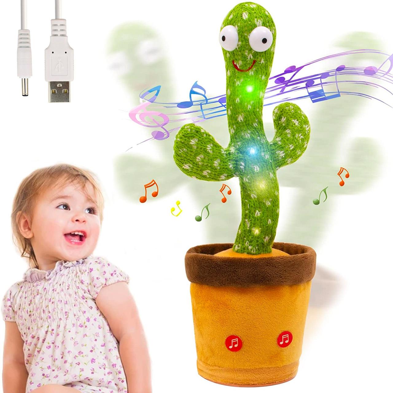 Танцюючий співаючий кактус 34см, 58 пісень з підсвічуванням, Dancing Cactus / Музична іграшка повторюшка / М'яка іграшка для дітей, фото 1