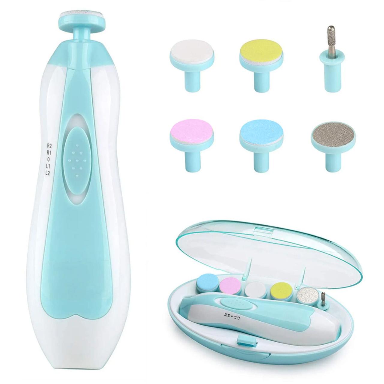 Дитячий акумуляторний триммер для нігтів + 6 насадок, NAIL TRIMMER XL-667 / Електрична машинка для стрижки нігтів / Дитяча пилочка