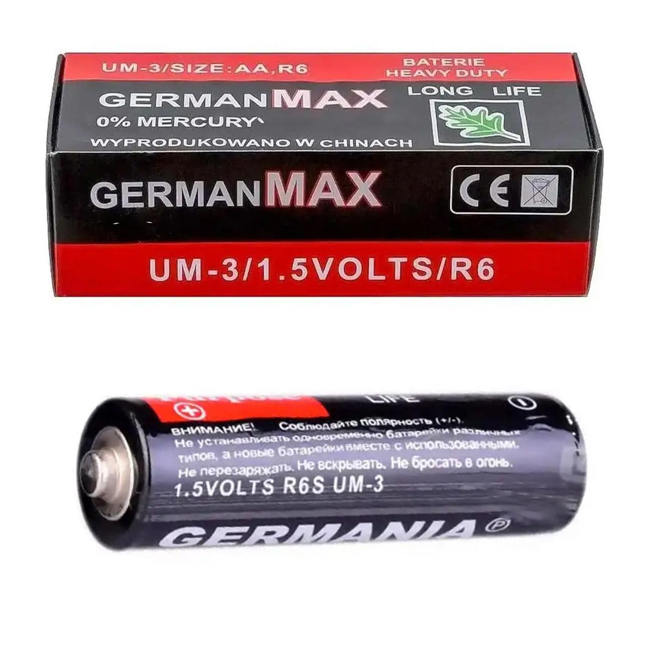 Батарейка АА (пальчикова) 1,5V GermanMAX, 1 шт / Сольова батарейка, фото 1