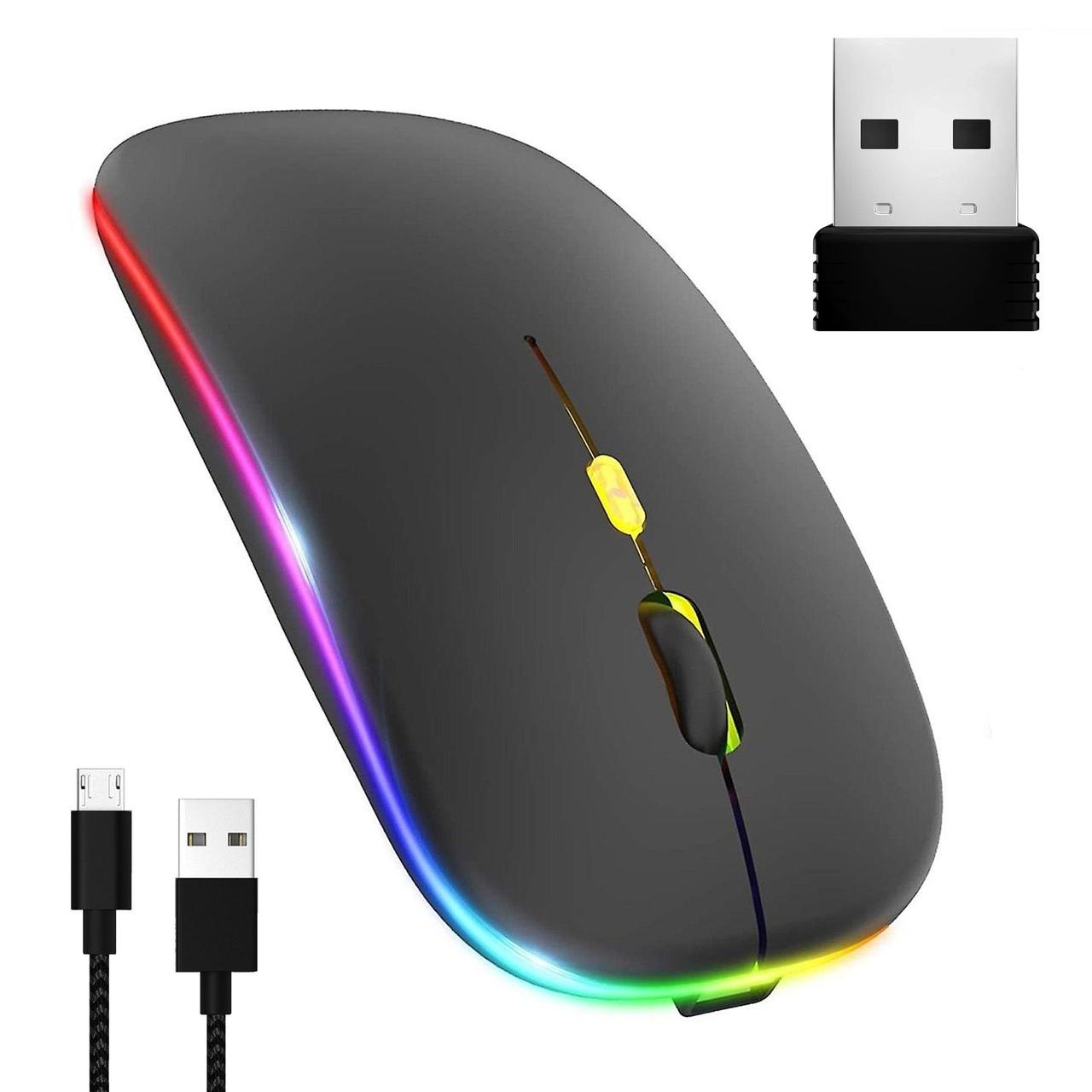 Бездротова миша з RGB підсвічуванням, Bluetooth, 1600DPI / Безшумна акумуляторна мишка для ПК та ноутбуків, фото 1