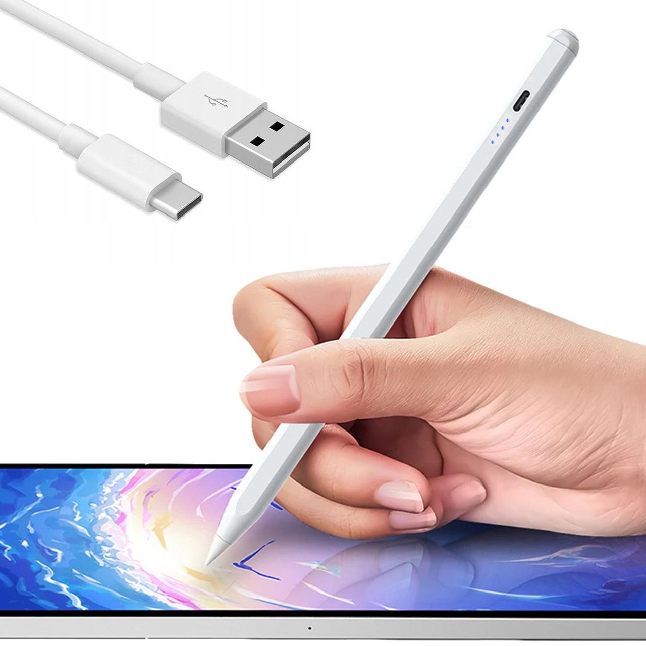 Стилус ручка для телефону та планшета, з USB, Білий / Активний універсальний стилус для письма та малювання, фото 1