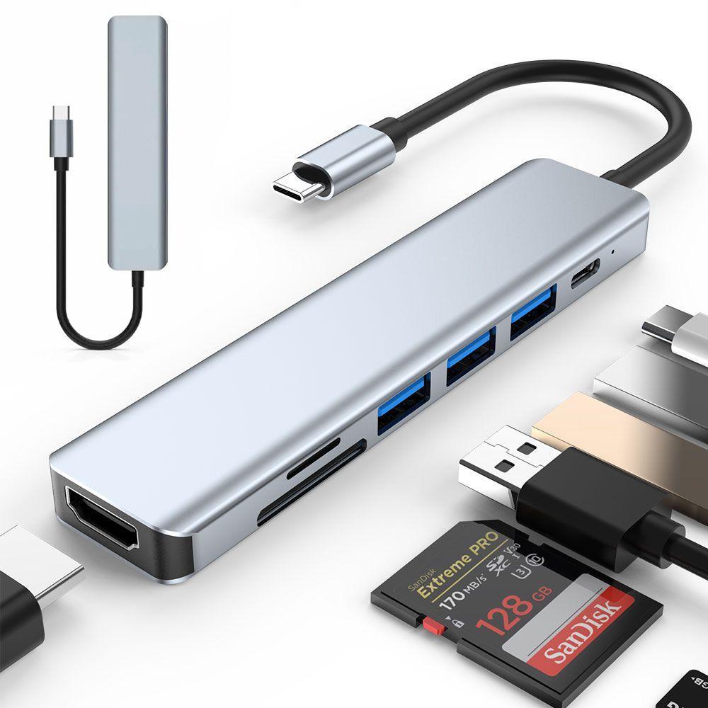 USB хаб концентратор 7в1 (Type-C to HDMI+SD+TF+3хUSB +PD) / Багатопортовий розгалужувач USB, фото 1