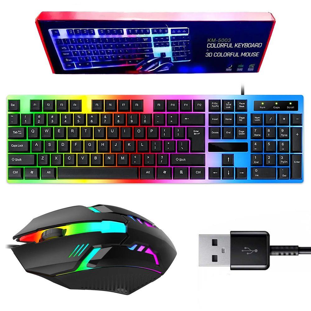 Ігровий набір клавіатура та мишка з RGB підсвіткою, від USB, KEYBOARD KM-5003 / Дротова клавіатура для геймерів, фото 1