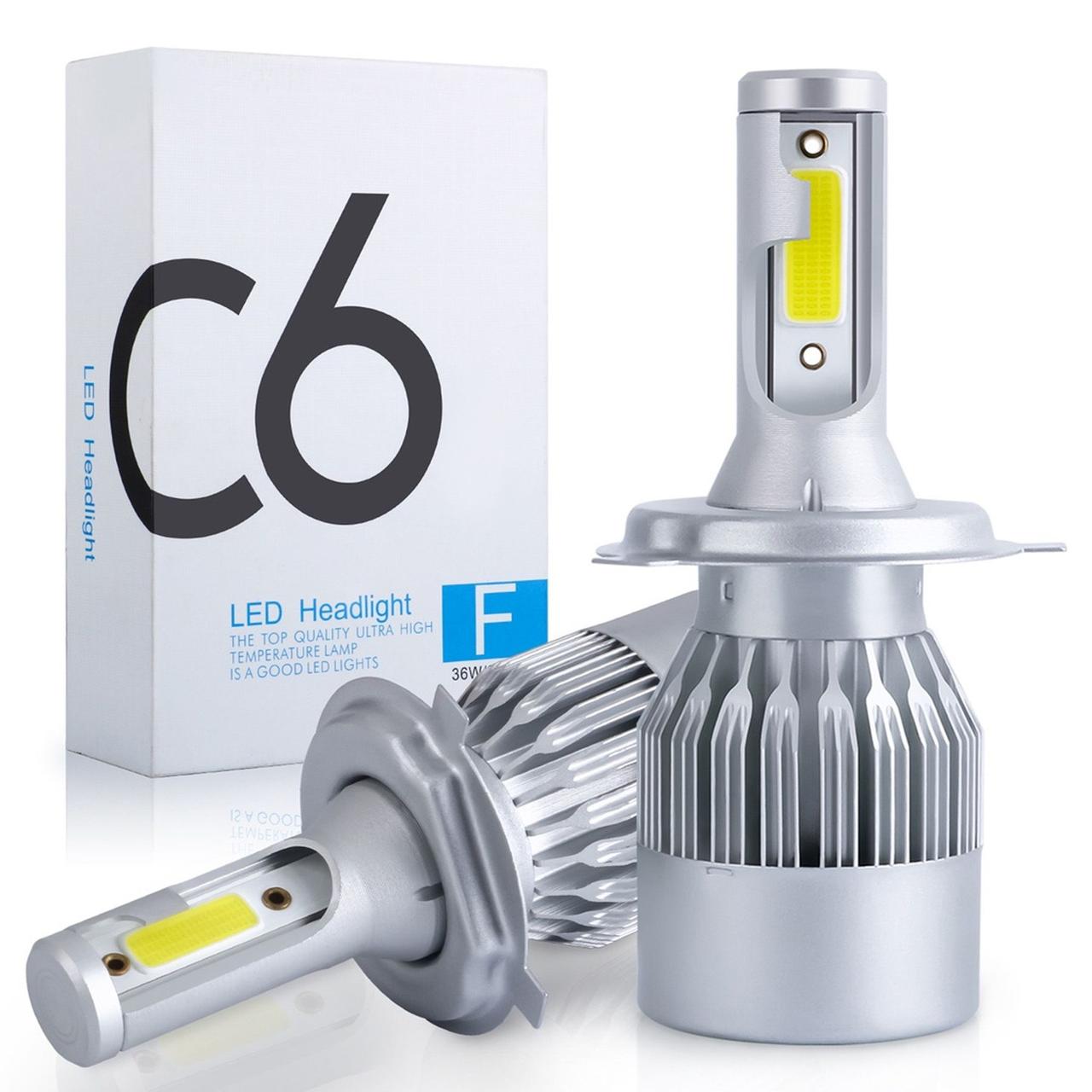 Комплект 2шт автомобільних LED ламп C6-H4, 36W, Оригінал / Світлодіодні лампи для авто / Автолампи для фар