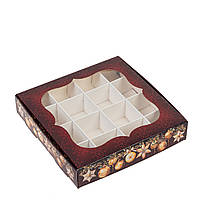 Коробка 150х150х30 (на 16 цукерок) з вікном "Червоний оксамит"